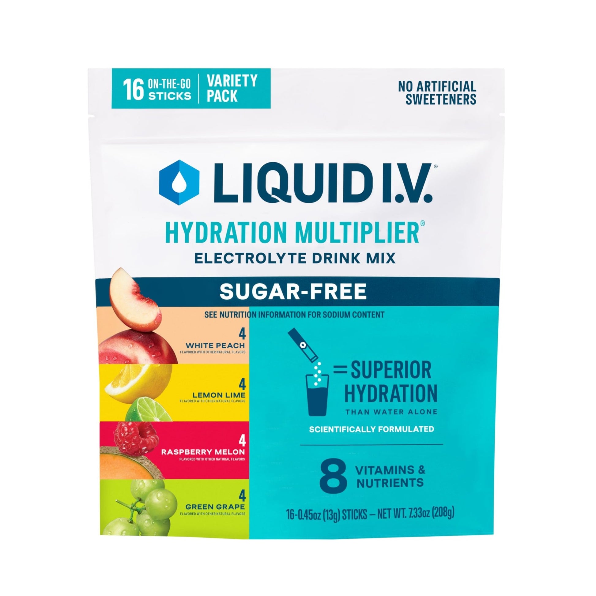 Liquid I.V.® Hydration Multiplier Sugar-Free Variety Pack - Raspberry Melon, Lemon Lime, White Peach, Green Grape - dailyvitalstore