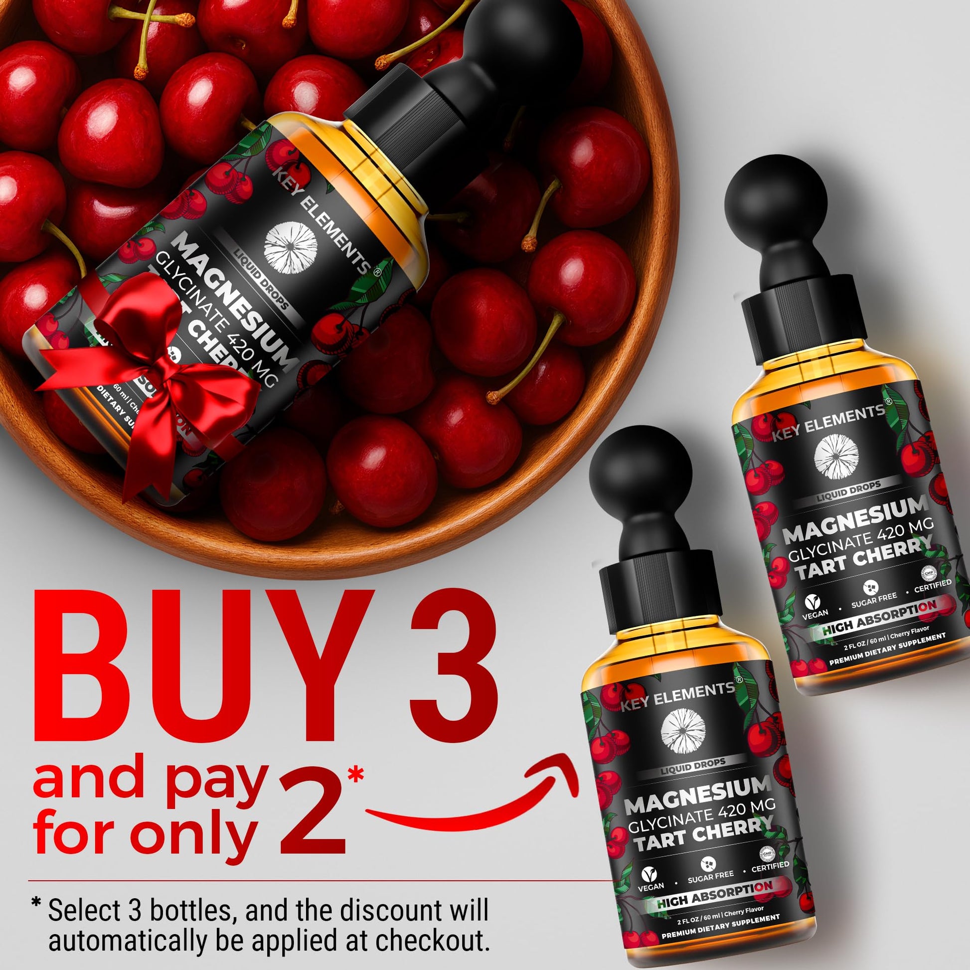 Liquid Magnesium Glycinate 420 Mg with Natural Tart Cherry Extract | Magnesium Glycinate Drops Supplement for Sleep, Mood & Mobility Support | Tart Cherry Extract - dailyvitalstore