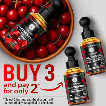 Liquid Magnesium Glycinate 420 Mg with Natural Tart Cherry Extract | Magnesium Glycinate Drops Supplement for Sleep, Mood & Mobility Support | Tart Cherry Extract - dailyvitalstore