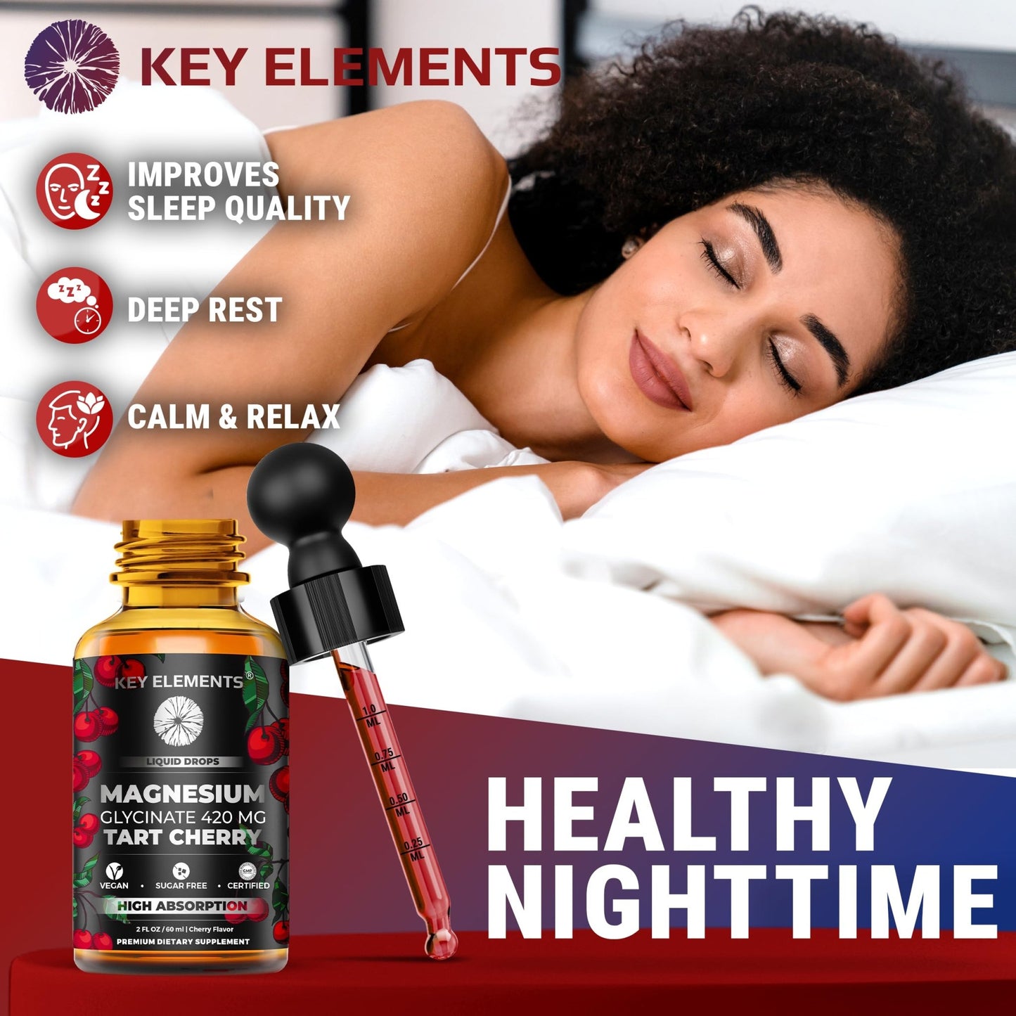Liquid Magnesium Glycinate 420 Mg with Natural Tart Cherry Extract | Magnesium Glycinate Drops Supplement for Sleep, Mood & Mobility Support | Tart Cherry Extract - dailyvitalstore