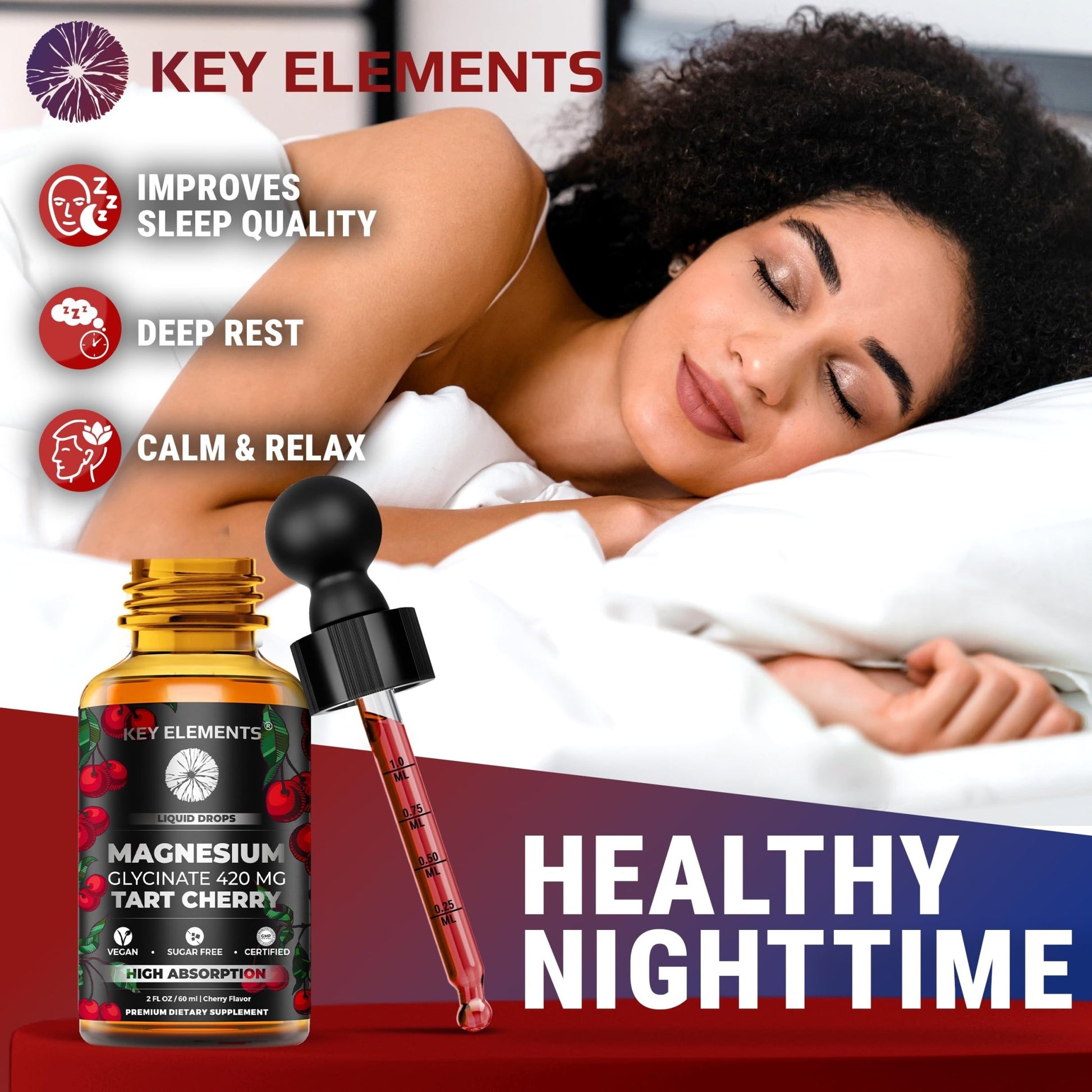 Liquid Magnesium Glycinate 420 Mg with Natural Tart Cherry Extract | Magnesium Glycinate Drops Supplement for Sleep, Mood & Mobility Support | Tart Cherry Extract - dailyvitalstore