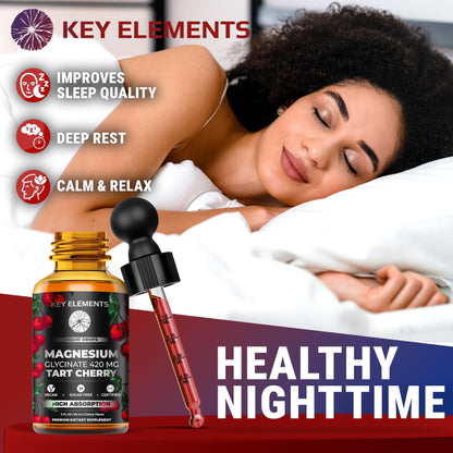 Liquid Magnesium Glycinate 420 Mg with Natural Tart Cherry Extract | Magnesium Glycinate Drops Supplement for Sleep, Mood & Mobility Support | Tart Cherry Extract - dailyvitalstore