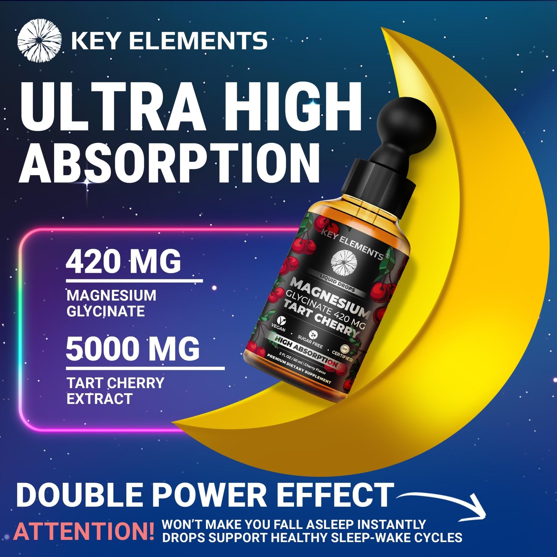 Liquid Magnesium Glycinate 420 Mg with Natural Tart Cherry Extract | Magnesium Glycinate Drops Supplement for Sleep, Mood & Mobility Support | Tart Cherry Extract - dailyvitalstore