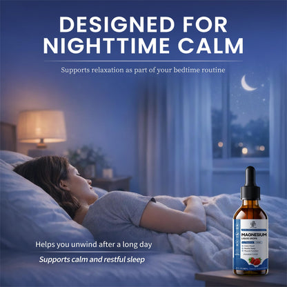 Liquid Magnesium Glycinate Drops for Nighttime Sleep & Calm Support, Triple Chelated Magnesium Complex with L-Theanine & GABA, Pre-Dissolved Liquid for Gentle Absorption, Strawberry Flavor, 2 Fl Oz - dailyvitalstore
