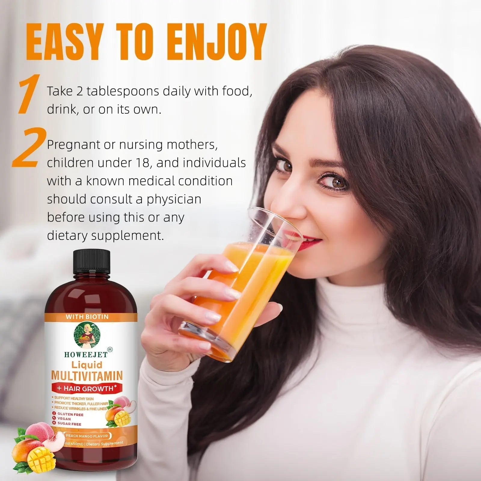 Liquid Multivitamin for Hair Growth | Biotin 10000mcg | Hair & Skin Support Supplement | Clinically Tested for Thicker Hair & Skin Elasticity - dailyvitalstore
