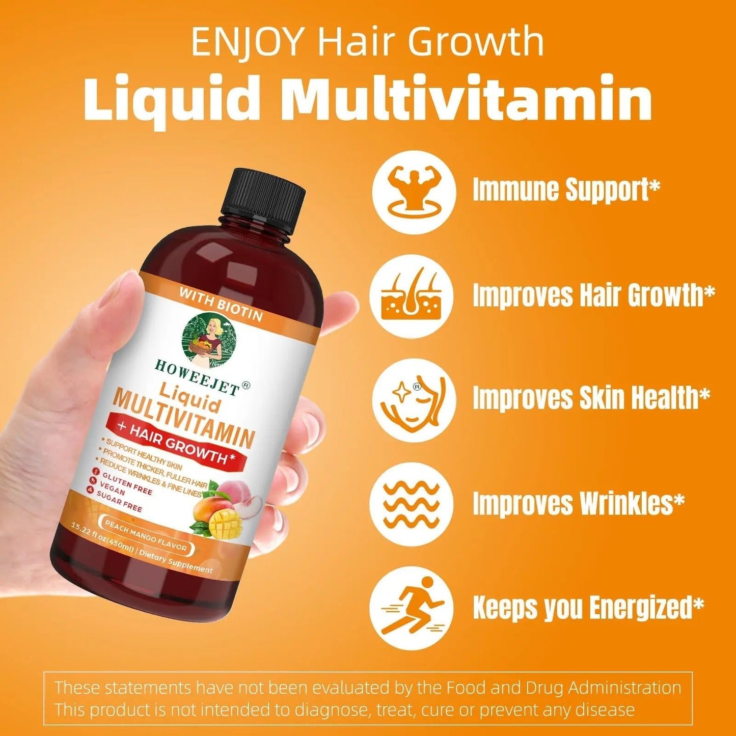 Liquid Multivitamin for Hair Growth | Biotin 10000mcg | Hair & Skin Support Supplement | Clinically Tested for Thicker Hair & Skin Elasticity - dailyvitalstore