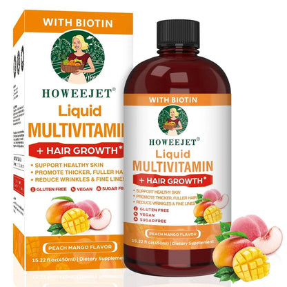 Liquid Multivitamin for Hair Growth | Biotin 10000mcg | Hair & Skin Support Supplement | Clinically Tested for Thicker Hair & Skin Elasticity - dailyvitalstore