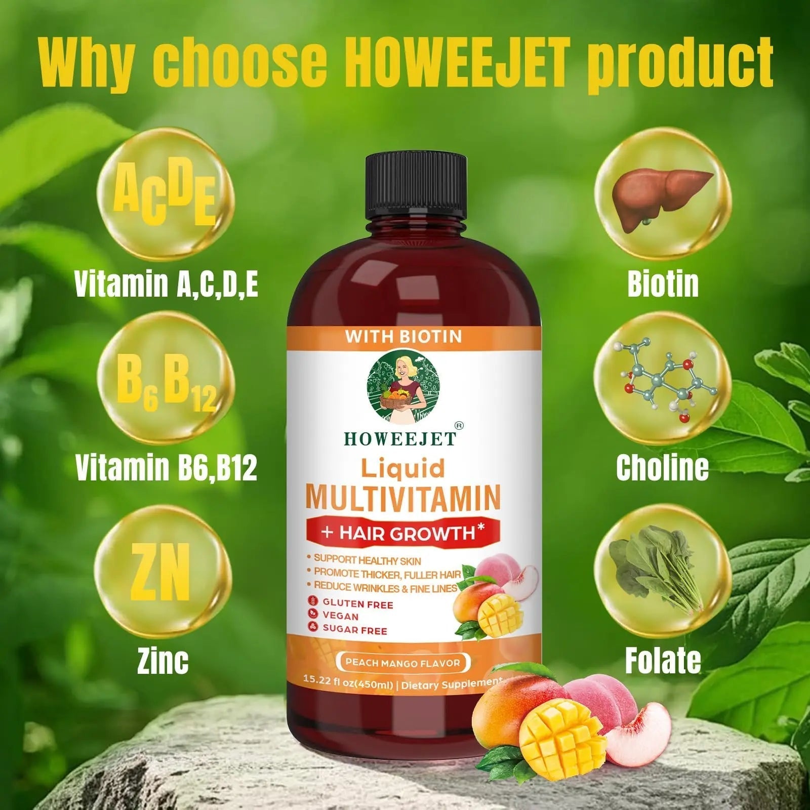 Liquid Multivitamin for Hair Growth | Biotin 10000mcg | Hair & Skin Support Supplement | Clinically Tested for Thicker Hair & Skin Elasticity - dailyvitalstore