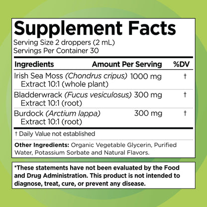 Liquid Naturals Irish Sea Moss Drops - Citrus Berry Flavor - 92+ Essential Minerals & Vitamins - Energy, Skin, Gut, Recovery - Bladderwrack and Burdock Root - 2 fl. oz - dailyvitalstore