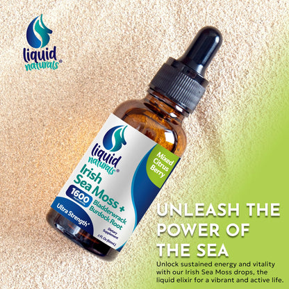 Liquid Naturals Irish Sea Moss Drops - Citrus Berry Flavor - 92+ Essential Minerals & Vitamins - Energy, Skin, Gut, Recovery - Bladderwrack and Burdock Root - 2 fl. oz - dailyvitalstore