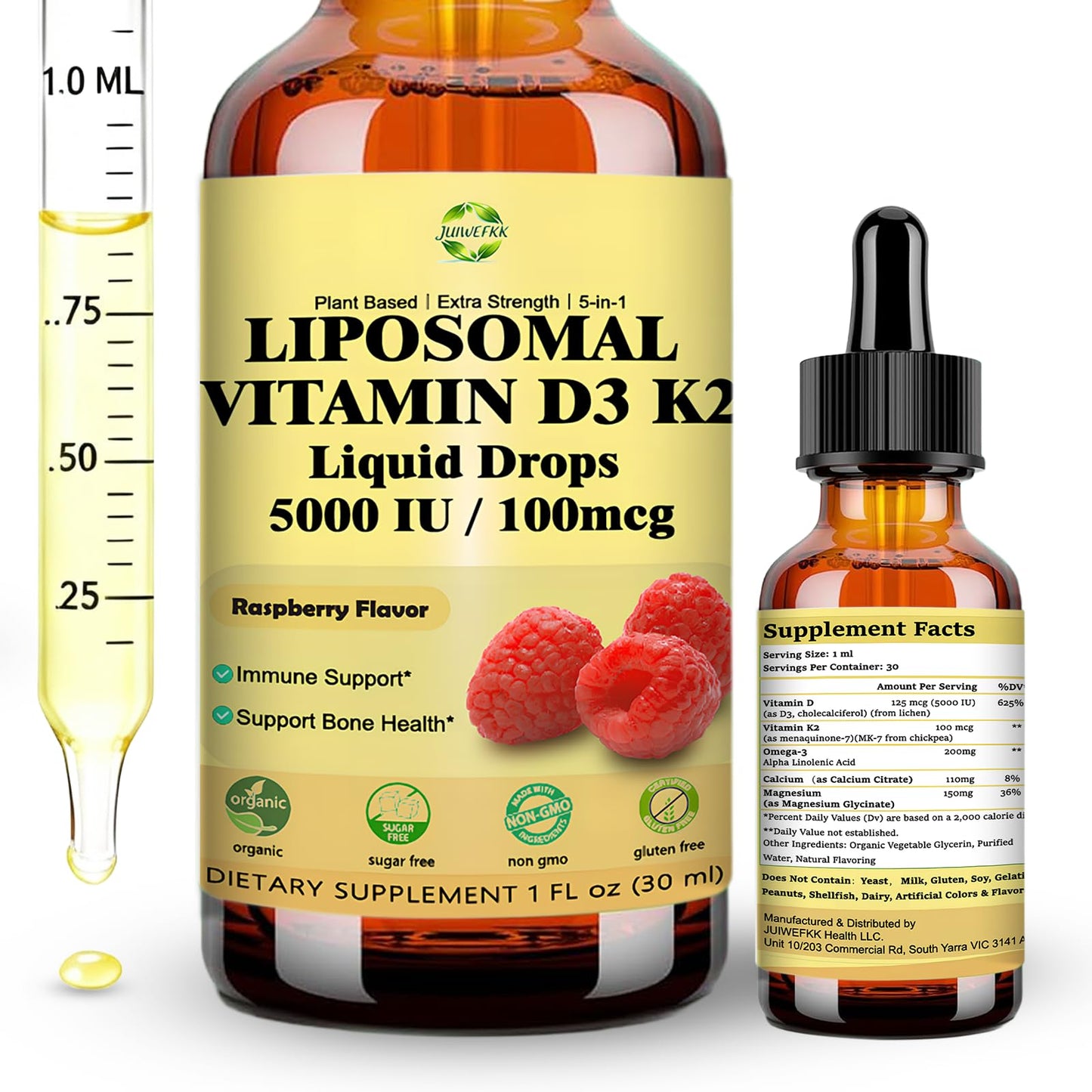 Liquid Vitamin D3 K2 Drops with Calcium Magnesium Omega3, High Potency 5-in-1 D3 K2 Vitamin 5000 IU Supplement for Bone Health, Heart Teeth & Immue, Ultra High Absorption Liposomal D3K2 Plant-Based - dailyvitalstore