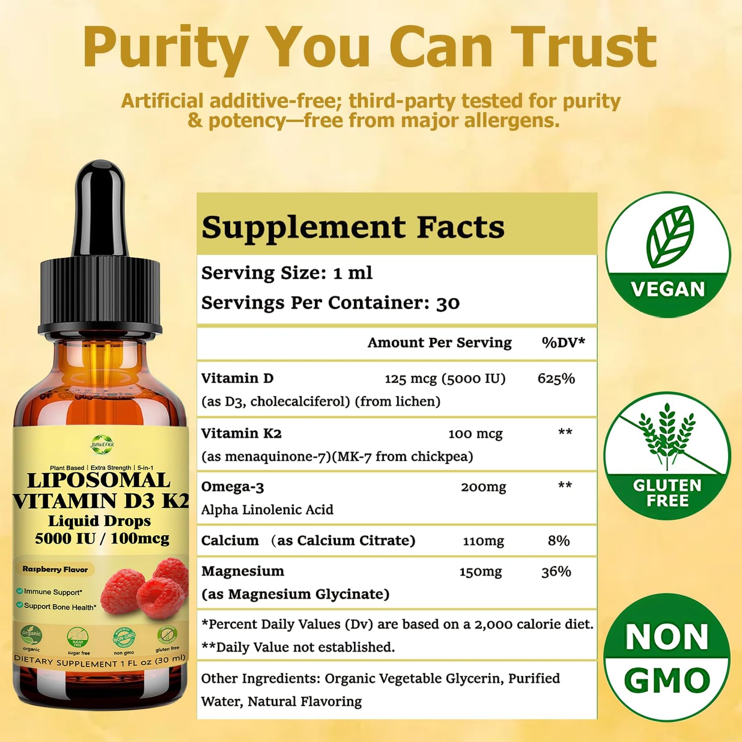 Liquid Vitamin D3 K2 Drops with Calcium Magnesium Omega3, High Potency 5-in-1 D3 K2 Vitamin 5000 IU Supplement for Bone Health, Heart Teeth & Immue, Ultra High Absorption Liposomal D3K2 Plant-Based - dailyvitalstore
