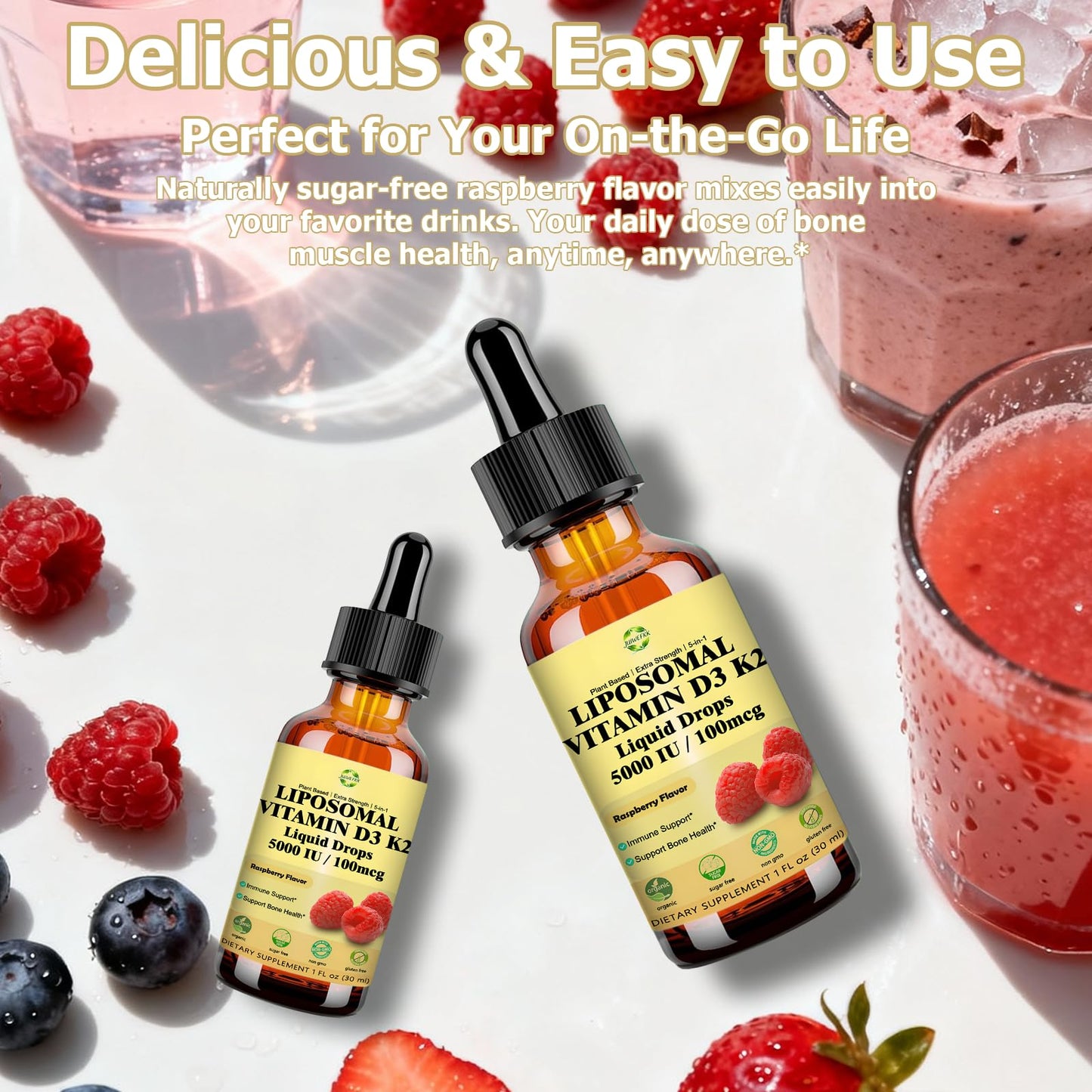 Liquid Vitamin D3 K2 Drops with Calcium Magnesium Omega3, High Potency 5-in-1 D3 K2 Vitamin 5000 IU Supplement for Bone Health, Heart Teeth & Immue, Ultra High Absorption Liposomal D3K2 Plant-Based - dailyvitalstore
