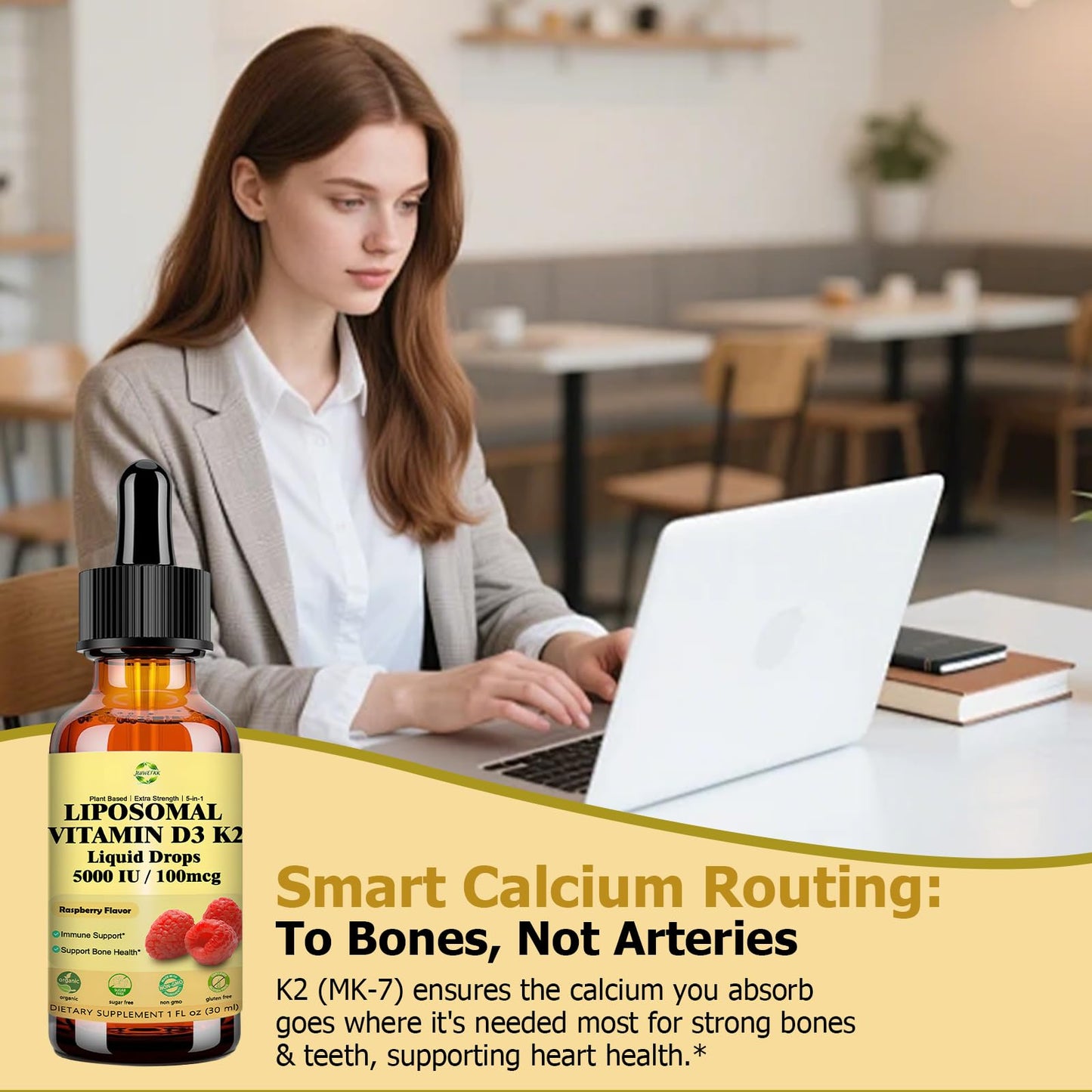 Liquid Vitamin D3 K2 Drops with Calcium Magnesium Omega3, High Potency 5-in-1 D3 K2 Vitamin 5000 IU Supplement for Bone Health, Heart Teeth & Immue, Ultra High Absorption Liposomal D3K2 Plant-Based - dailyvitalstore