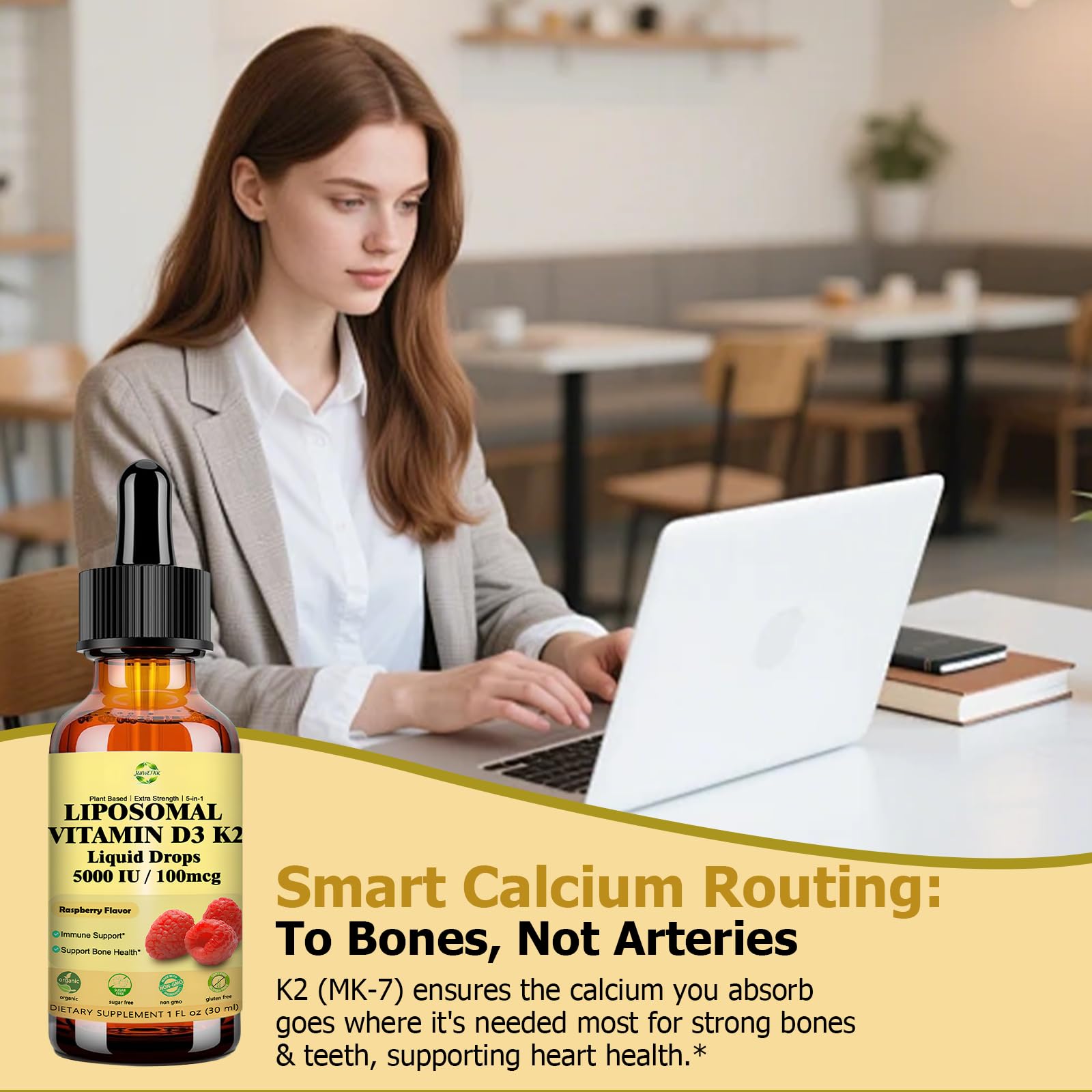 Liquid Vitamin D3 K2 Drops with Calcium Magnesium Omega3, High Potency 5-in-1 D3 K2 Vitamin 5000 IU Supplement for Bone Health, Heart Teeth & Immue, Ultra High Absorption Liposomal D3K2 Plant-Based - dailyvitalstore