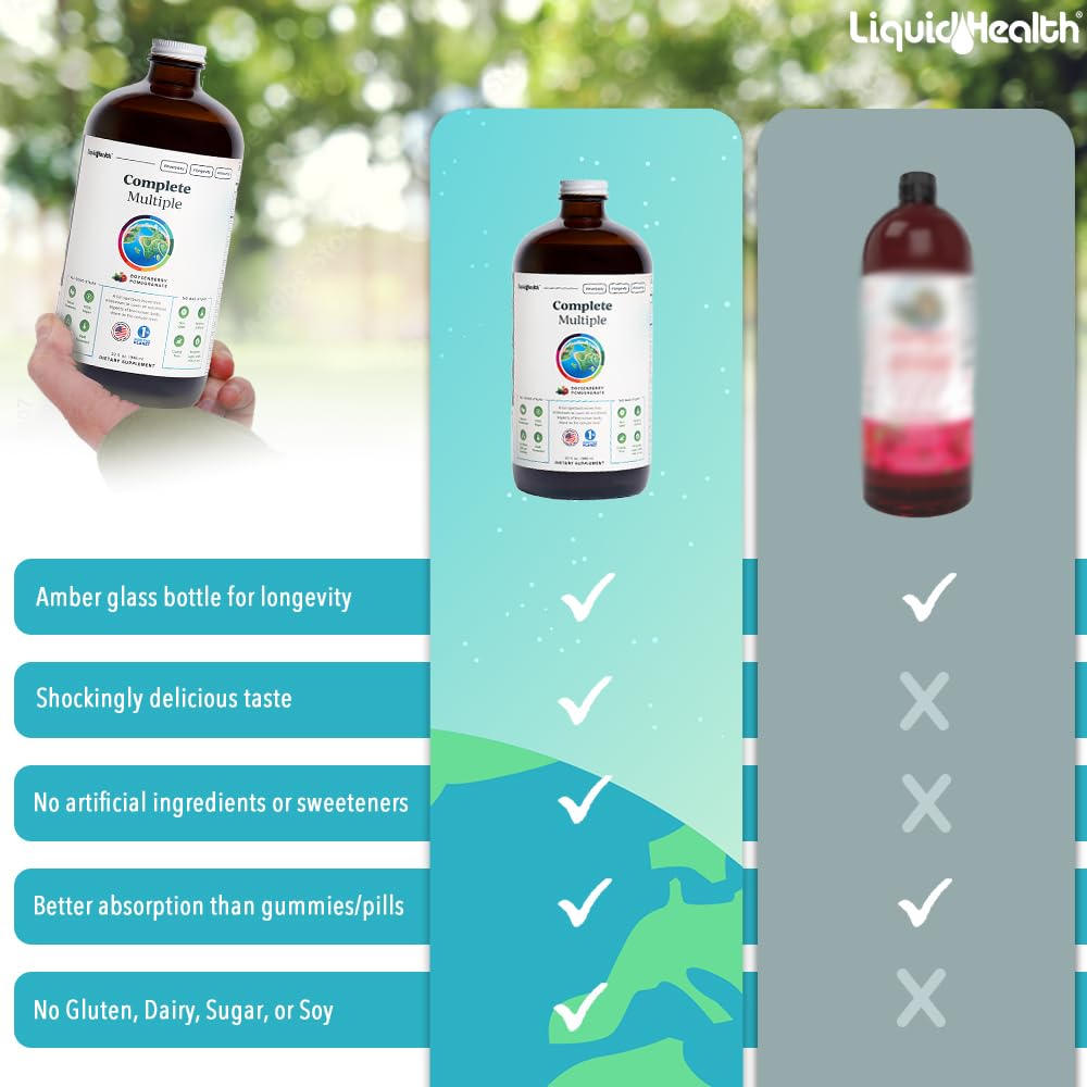 LIQUIDHEALTH Complete Multiple Adult Liquid Multivitamin - Essential Vitamins, Minerals & Nutrients, Immune Support, Gut Health, Energy, Detox - Made in USA, Vegan, Non-GMO, Sugar-Free (32 oz) - dailyvitalstore