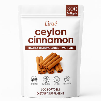 LIRAE Ceylon Cinnamon Softgels with MCT Oil – 300 Softgels – True Ceylon Cinnamon Supplement – Non-GMO, Gluten Free - dailyvitalstore