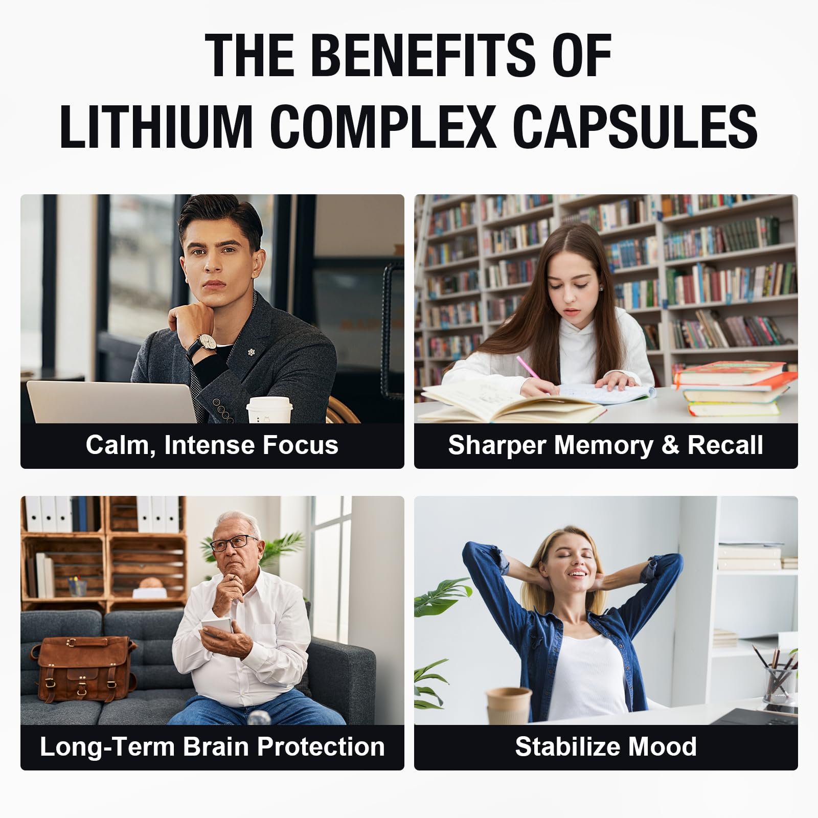 Lisopomal Lithium Orotate Complex Capsules, Lithium Orotate 20 mg, Magnesium Glycinate & Ashwagandha, Brain Health Supplements for Cognitive, Mood & Memory - dailyvitalstore