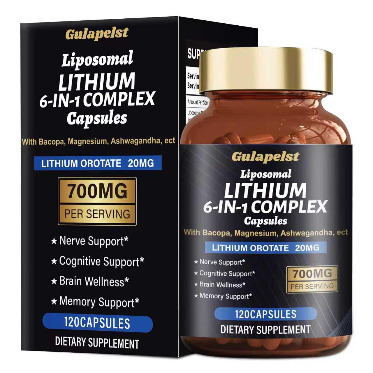 Lisopomal Lithium Orotate Complex Capsules, Lithium Orotate 20 mg, Magnesium Glycinate & Ashwagandha, Brain Health Supplements for Cognitive, Mood & Memory - dailyvitalstore