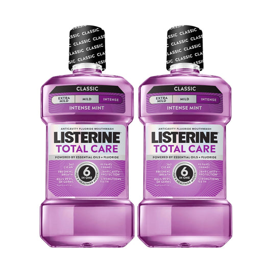 Listerine Mouthwash Total Care Anti Cavity Treatment for Adults Kills 99.9% of Bad Breath Germs in Intense Mint Antibacterial Fluoride Mouthwash, - dailyvitalstore