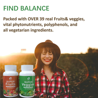 Lite Supply Fruits and Veggies Supplement 240 Caps - 120 Fruit and 120 Veggie Capsules - Whole Food & Natural Superfood Filled with Vitamins & Minerals for Women, Men Supports Energy Levels - dailyvitalstore