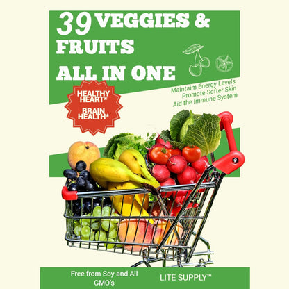Lite Supply Fruits and Veggies Supplement 240 Caps - 120 Fruit and 120 Veggie Capsules - Whole Food & Natural Superfood Filled with Vitamins & Minerals for Women, Men Supports Energy Levels - dailyvitalstore