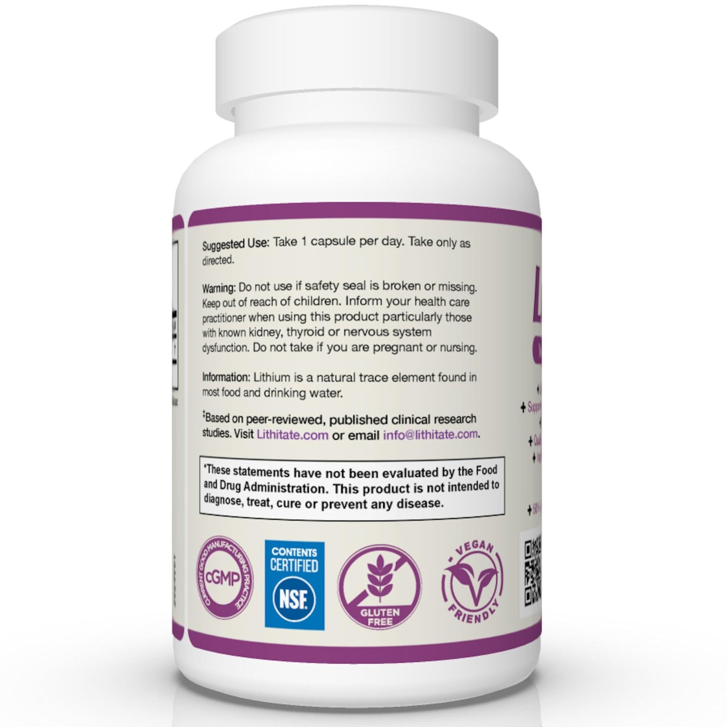 lithitate Lithium Aspartate 10mg | Supports Cognitive Function & Brain Health with Aging | NSF Certified | Promotes Mental Clarity, Healthy Mood & Longevity - dailyvitalstore