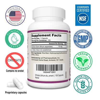 lithitate Lithium Aspartate 10mg | Supports Cognitive Function & Brain Health with Aging | NSF Certified | Promotes Mental Clarity, Healthy Mood & Longevity - dailyvitalstore