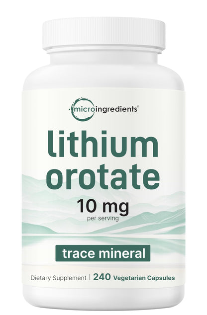 Lithium Orotate 10mg, 240 Veggie Capsules | 5mg Per Capsules | High Bioavailability Trace Mineral | Healthy Aging, Brain Supplement - dailyvitalstore