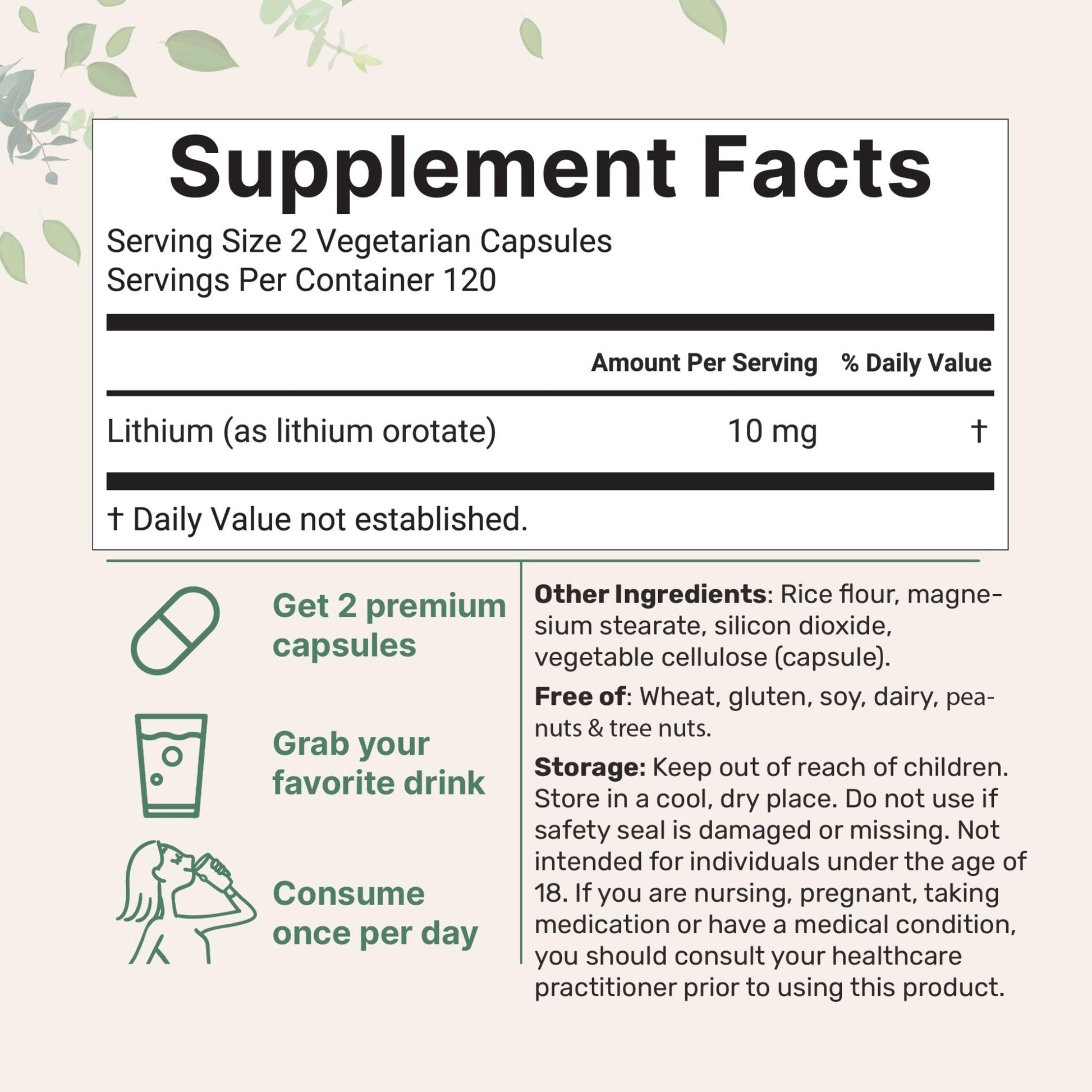 Lithium Orotate 10mg, 240 Veggie Capsules | 5mg Per Capsules | High Bioavailability Trace Mineral | Healthy Aging, Brain Supplement - dailyvitalstore