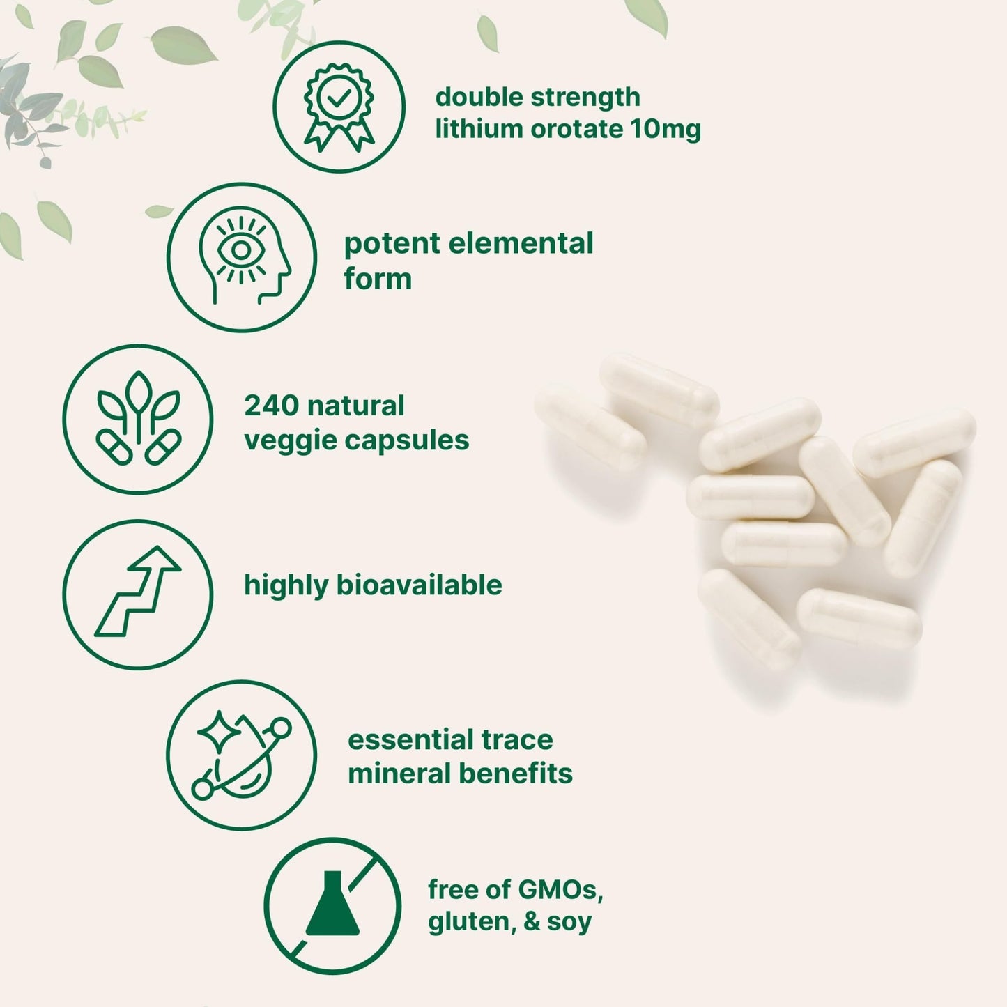 Lithium Orotate 10mg, 240 Veggie Capsules | 5mg Per Capsules | High Bioavailability Trace Mineral | Healthy Aging, Brain Supplement - dailyvitalstore