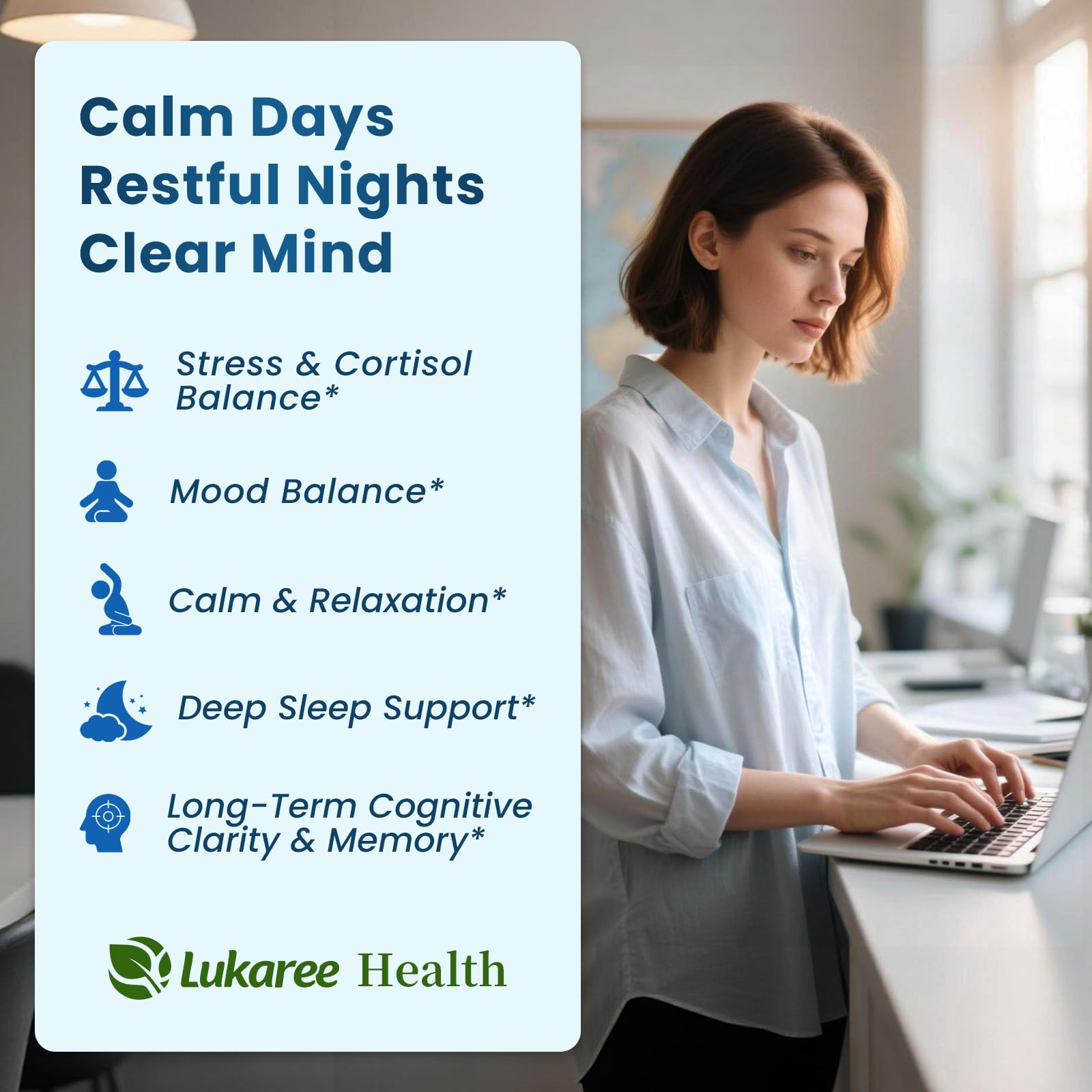 Lithium Orotate 5/10mg, L-Theanine 200mg, Ashwagandha 300mg - Mood Focus Memory Brain Supplements with Bacopa Monnieri, Lion’s Mane, Magnesium, Zinc D3 B6 Folate B12 - dailyvitalstore