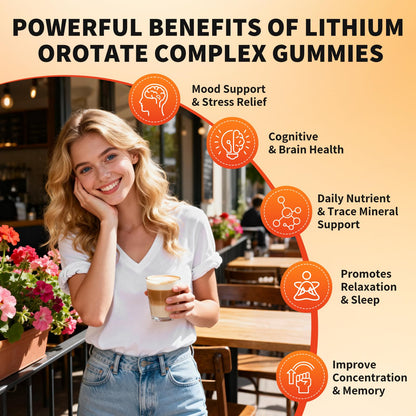 Lithium Orotate 5mg 10mg Gummies Lithium Supplements with Vitamin B, Magnesium & Selenium for Mood Support, Stress Relief, Brain Health, Non-GMO, Vegan, Gluten Free - dailyvitalstore