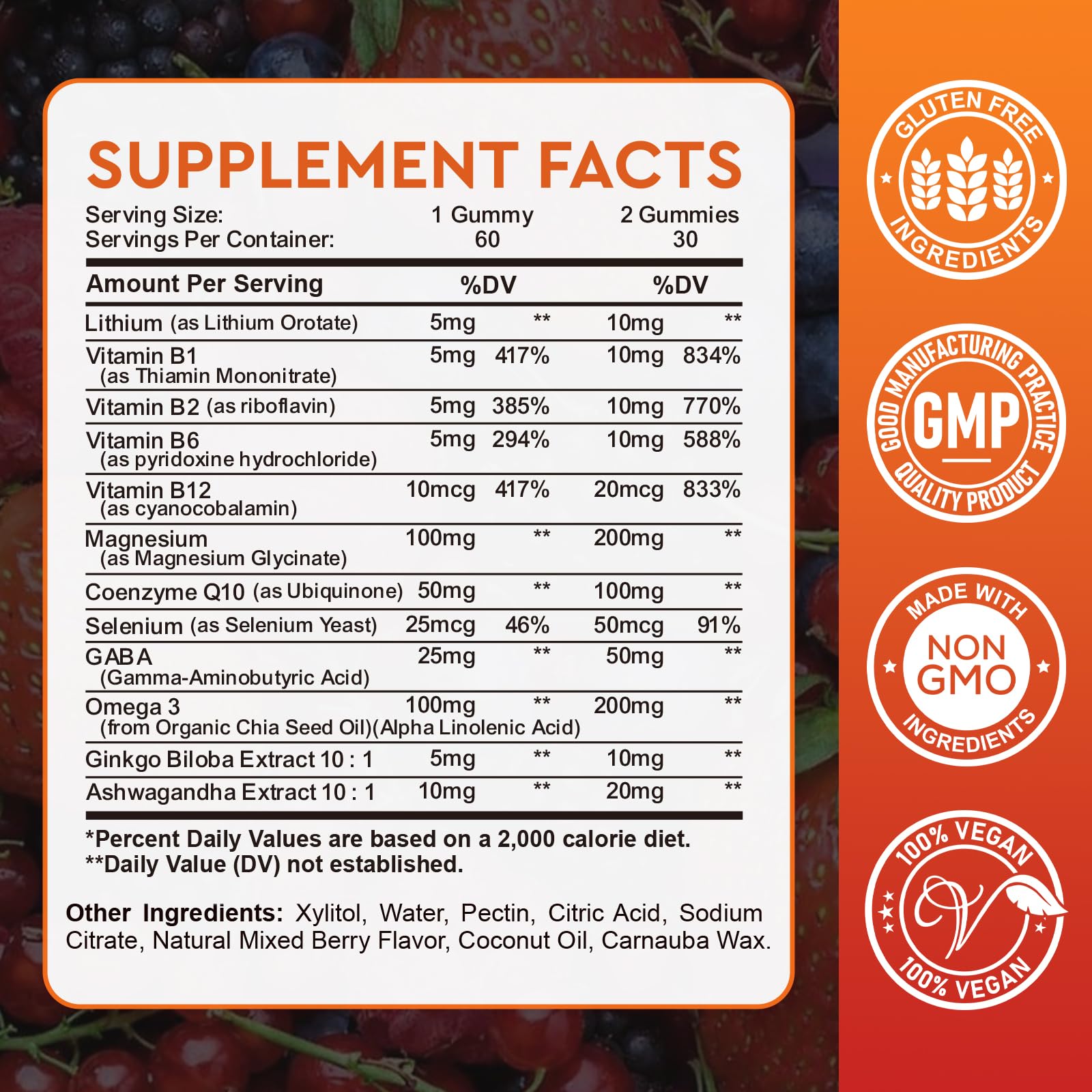 Lithium Orotate 5mg 10mg Gummies Lithium Supplements with Vitamin B, Magnesium & Selenium for Mood Support, Stress Relief, Brain Health, Non-GMO, Vegan, Gluten Free - dailyvitalstore
