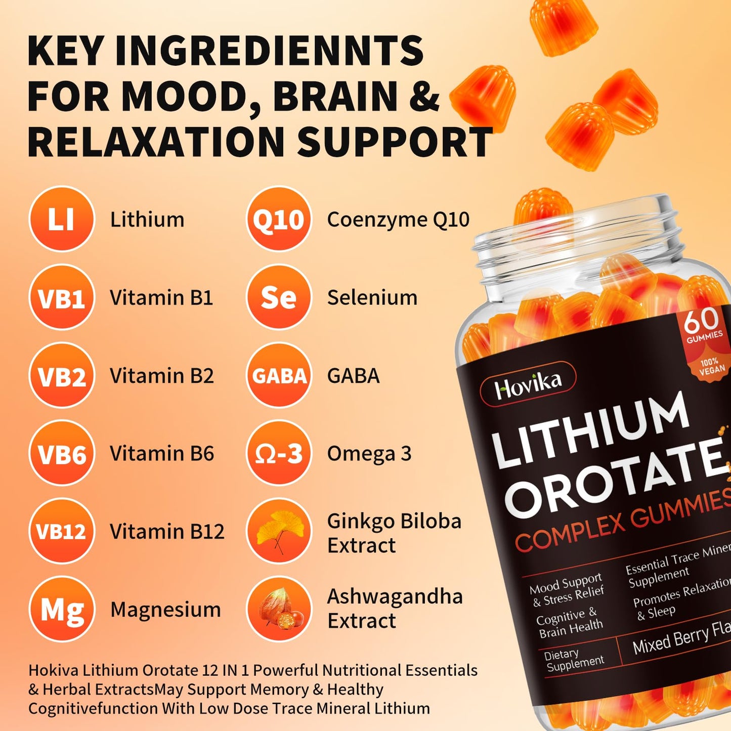 Lithium Orotate 5mg 10mg Gummies Lithium Supplements with Vitamin B, Magnesium & Selenium for Mood Support, Stress Relief, Brain Health, Non-GMO, Vegan, Gluten Free - dailyvitalstore