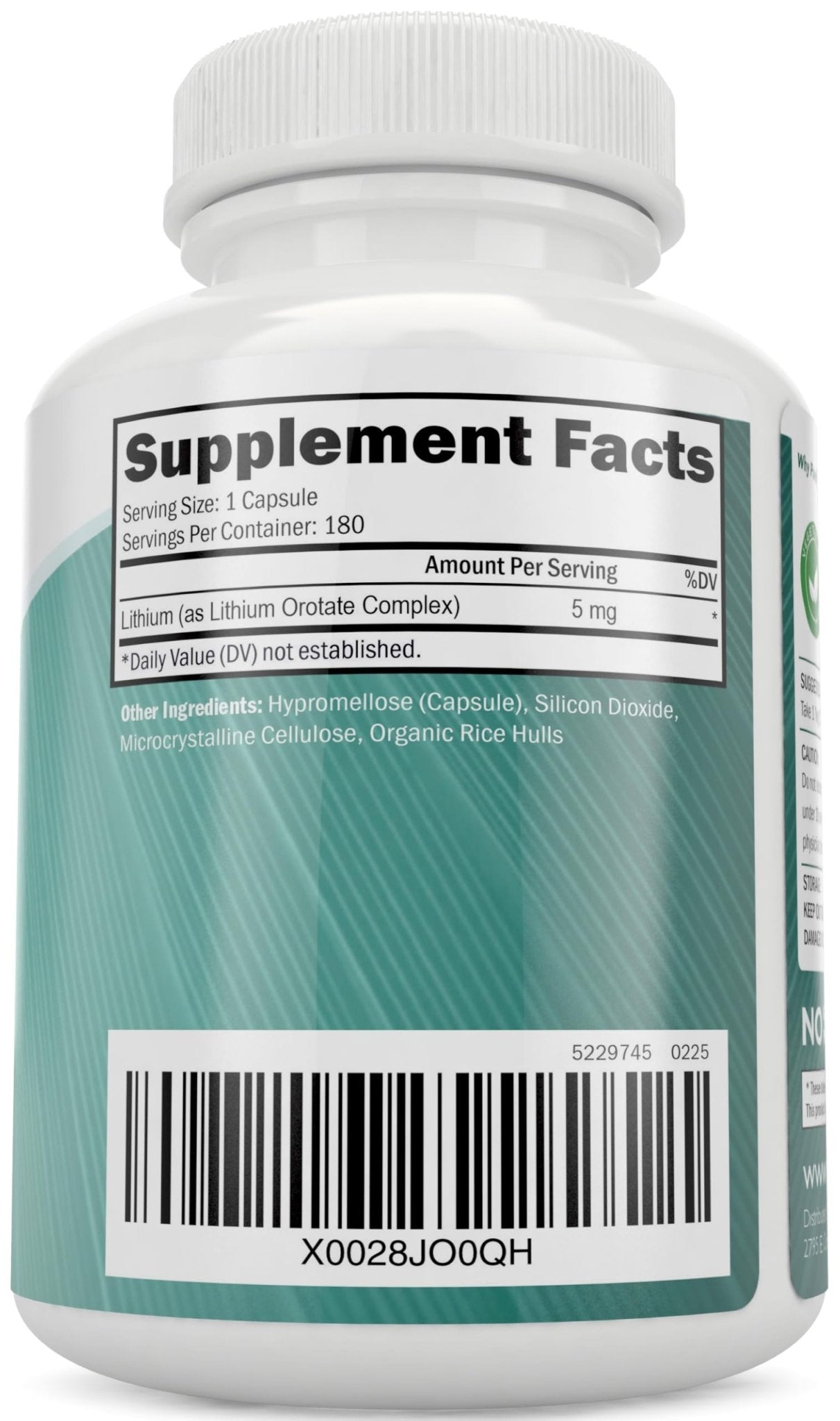Lithium Orotate 5mg, 180 Vegetarian Lithium Capsules, Supplement Lithium Orotate 5mg, 180 Vegetarian Lithium Capsules, Helps Maintain Healthy Mood - dailyvitalstore