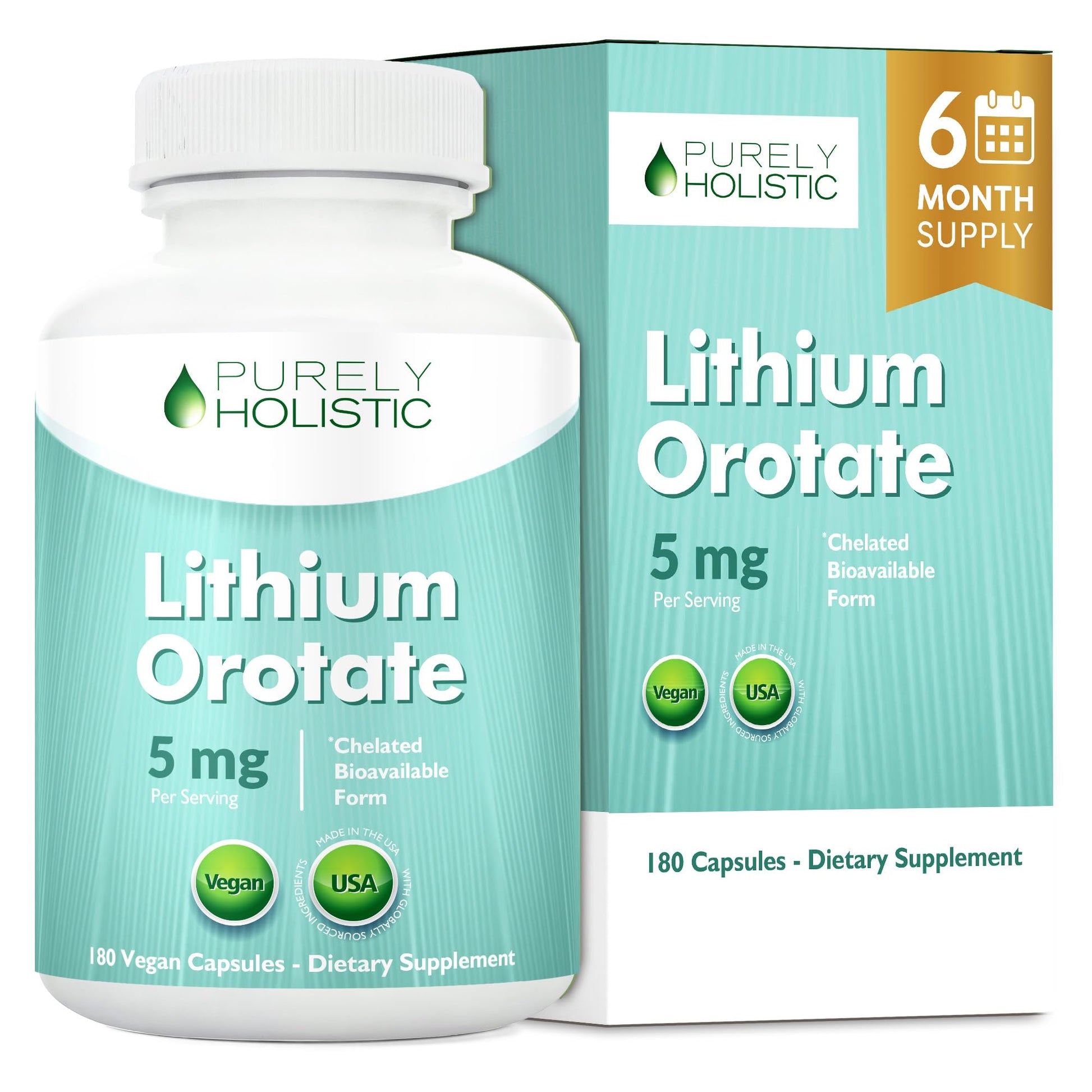 Lithium Orotate 5mg, 180 Vegetarian Lithium Capsules, Supplement Lithium Orotate 5mg, 180 Vegetarian Lithium Capsules, Helps Maintain Healthy Mood - dailyvitalstore
