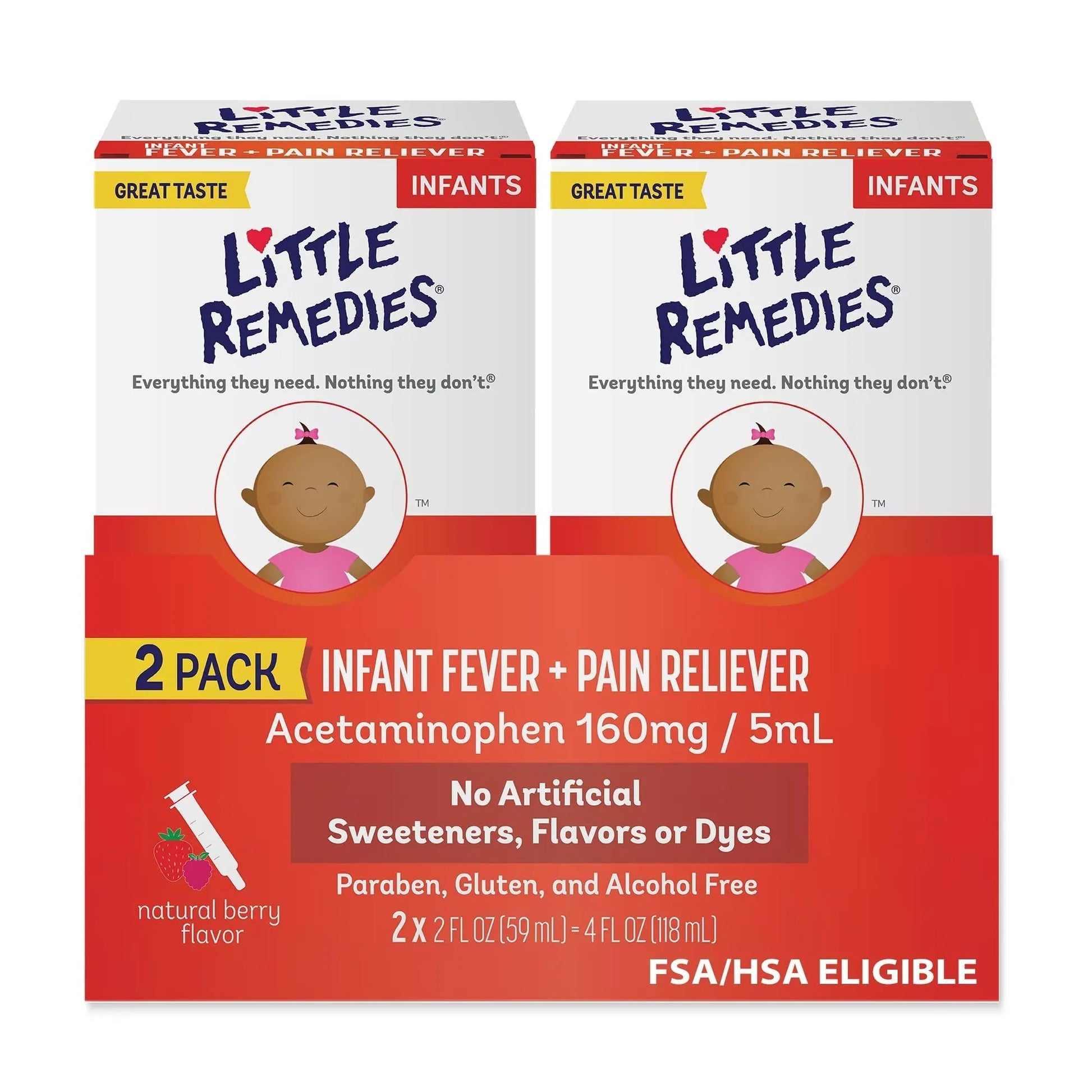 Little Remedies Infant Fever & Pain Reliever with Acetaminophen, Baby Medicine with No Artificial Sweeteners, Flavors or Dyes, Natural Berry Flavor, 2 Fl Oz, Pack of 2 - dailyvitalstore