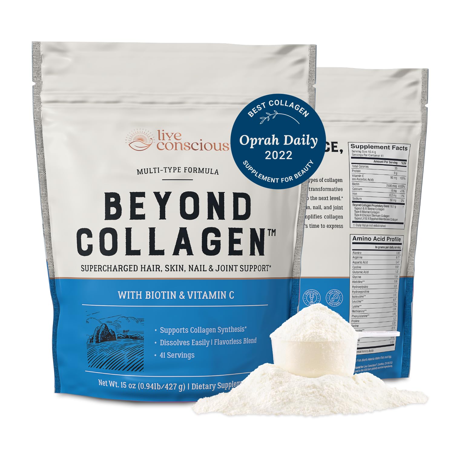 Live Conscious Beyond Collagen Multi Collagen Powder for Women w/Types I, II, III, V & X - Keto Friendly, Hydrolyzed Collagen Peptides Powder Blend w/Biotin & Vitamin C 41 Servings - dailyvitalstore
