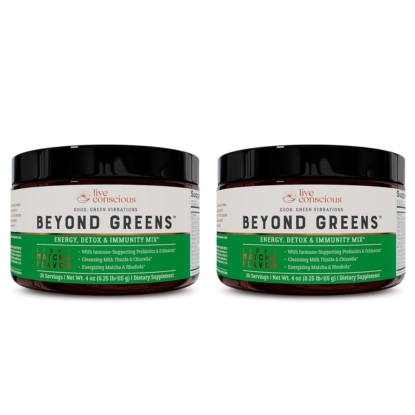 Live Conscious Beyond Greens Concentrated Superfood Powder - Matcha Flavor w/Chlorella, Echinacea, Probiotics for Immune Support & Energy - 30 Servings (2-Pack) - dailyvitalstore