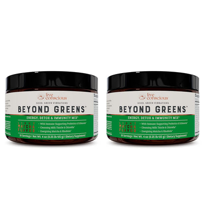 Live Conscious Beyond Greens Concentrated Superfood Powder - Matcha Flavor w/Chlorella, Echinacea, Probiotics for Immune Support & Energy - 30 Servings (2-Pack) - dailyvitalstore