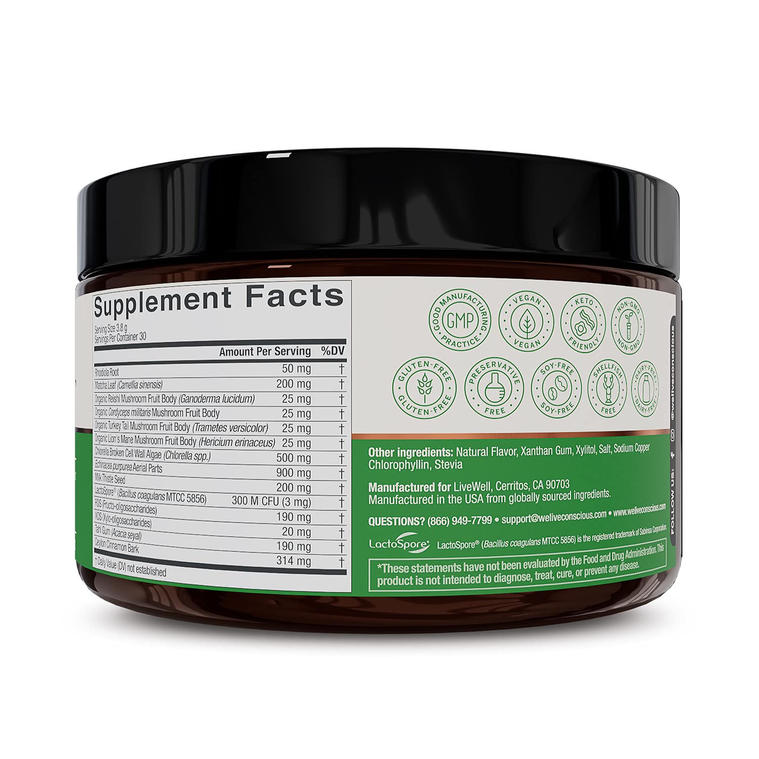 Live Conscious Beyond Greens Superfood Powder - Delicious Debloating Super Greens Powder - Matcha Greens Blend w/Chlorella, Echinacea, Probiotics for Immune Support & Energy - dailyvitalstore