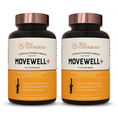 Live Conscious Joint Health Supplement - MoveWell Plus Antarctic Krill Oil, Natural Astaxanthin and Hyaluronic Acid | Outperforms Glucosamine (2 Pack) - dailyvitalstore