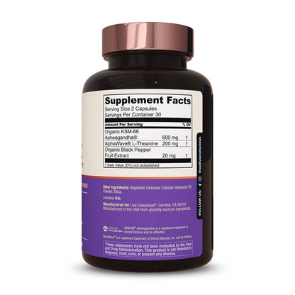 Live Conscious KSM-66 Ashwagandha Supplement w/L Theanine & AlphaWave - ZenWell Everyday Stress Relief, Cognitive, Brain Health - dailyvitalstore