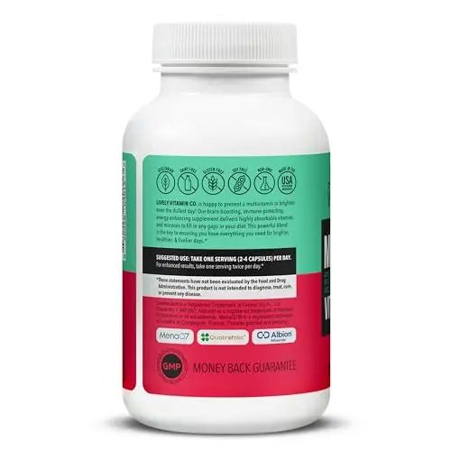 LIVELY VITAMIN CO. Multivitamin - 37 Vitamins Minerals and Extracts - Energy - Memory - Immune Function - Heart- Brain - Focus - Mood - Antioxidants - dailyvitalstore