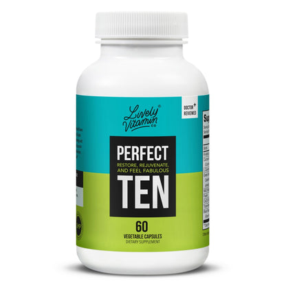 LIVELY VITAMIN CO. Perfect Ten - Anti-Aging & Antioxidant Supplement - Biotin & Lipoic Acid - Healthy Hair, Skin, Nails - Energy Boost - Sharper Brain Function - Stronger Immunity - 60 Capsules - dailyvitalstore