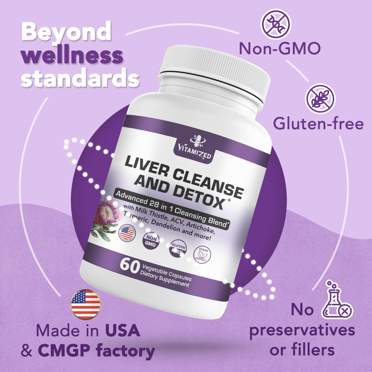 Liver Cleanse Detox & Repair Fatty Liver Supplements 28-in-1 Advanced Herbal Liver Health Supplement Formula - Milk Thistle Silymarin, Artichoke Extract, Dandelion & Apple Cider Vinegar - 60 Pills - dailyvitalstore