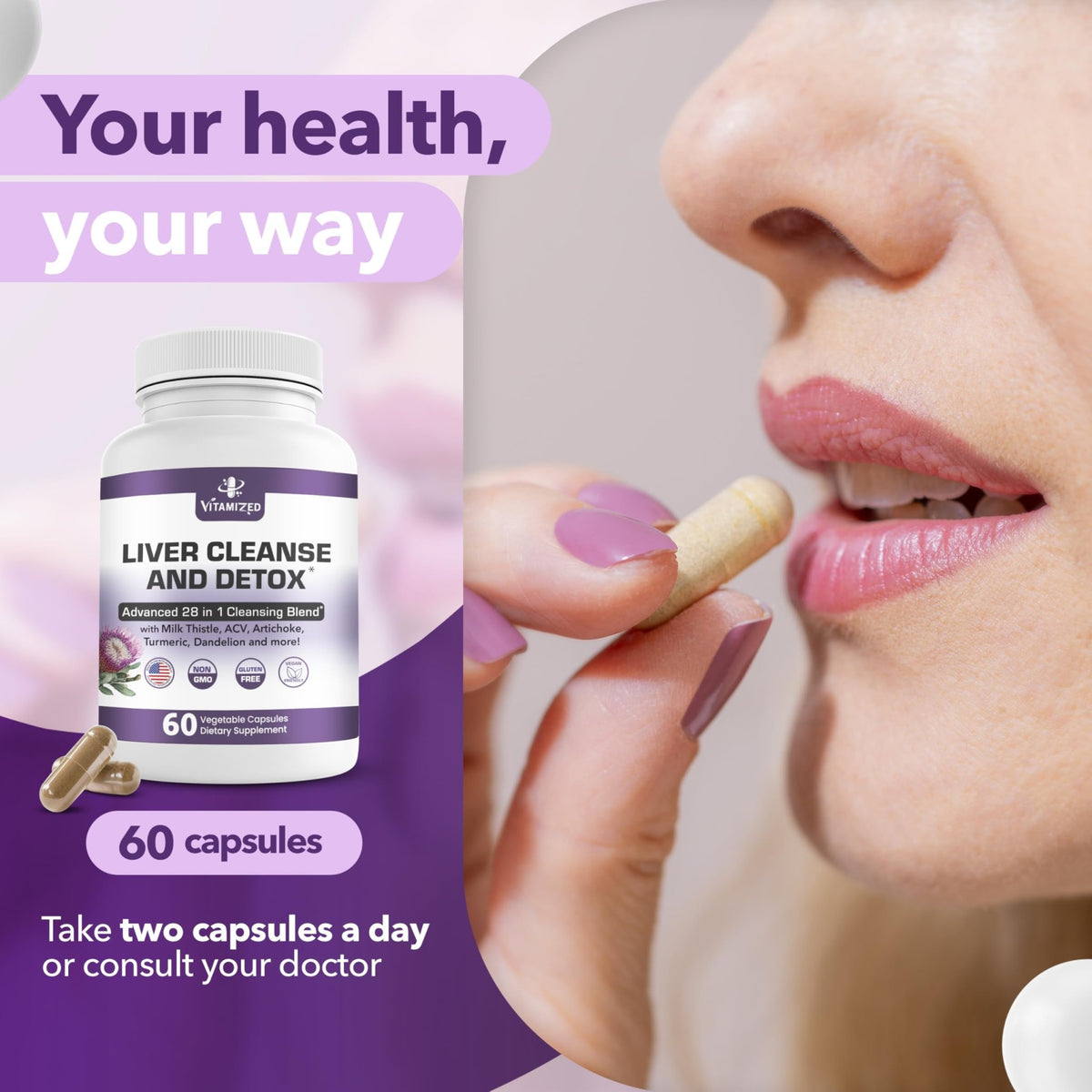 Liver Cleanse Detox & Repair Fatty Liver Supplements 28-in-1 Advanced Herbal Liver Health Supplement Formula - Milk Thistle Silymarin, Artichoke Extract, Dandelion & Apple Cider Vinegar - 60 Pills - dailyvitalstore