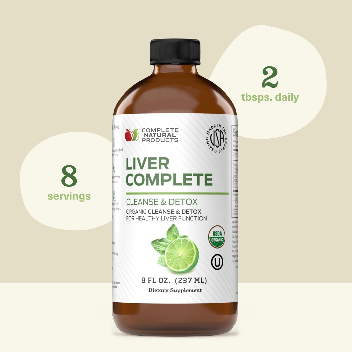 Liver Complete Liquid 8 oz - Organic Liver Cleanse Detox Formula, Herbal Support for High Enzymes with Milk Thistle Dandelion Chanca Piedra, Easy Absorbing - dailyvitalstore