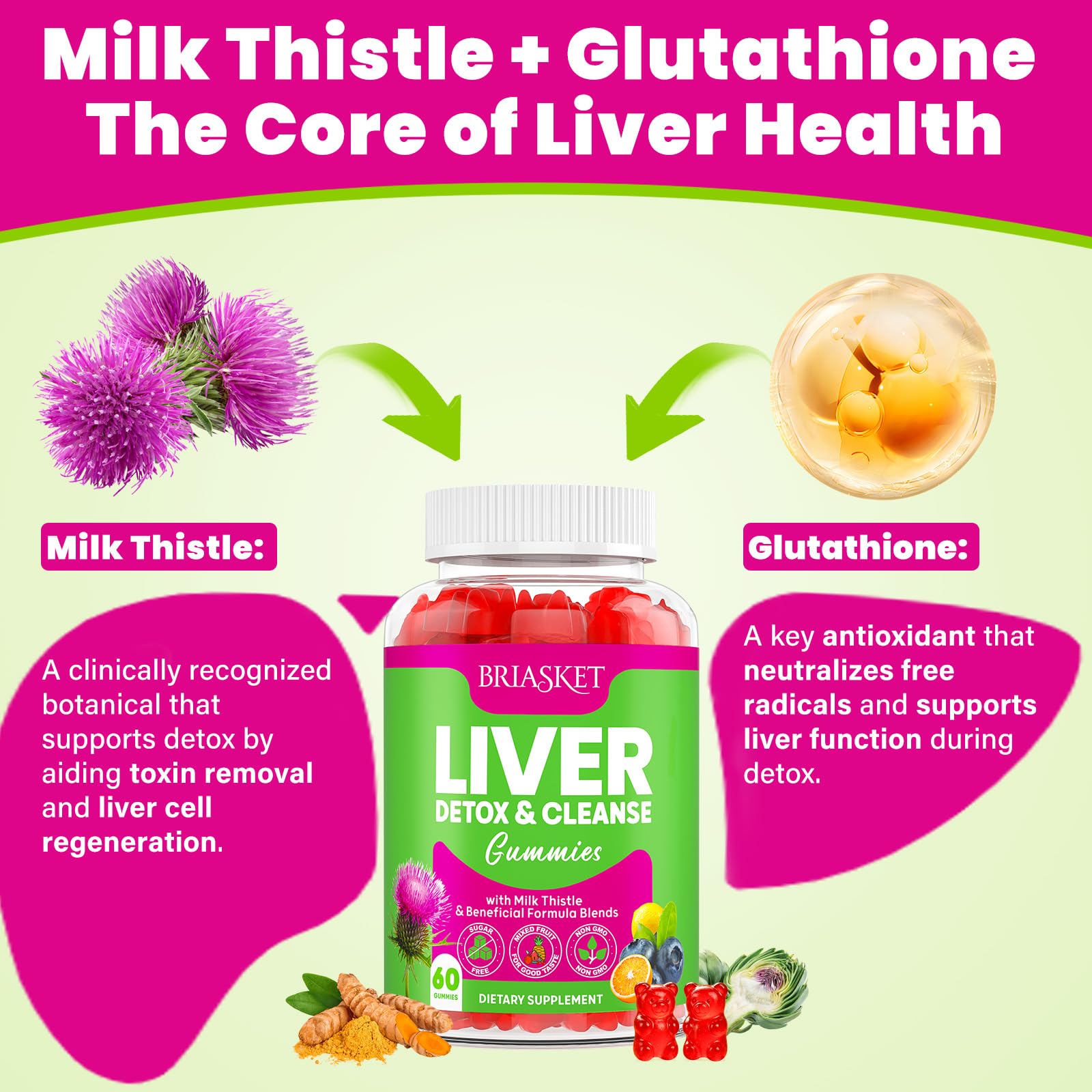 Liver Detox Cleanse & Repair, 2000 mg Milk Thistle Liver Detox, Liver Support Supplement with Glutathione, Dandelion Root, Turmeric & Artichoke, 23-in-1Herbal - dailyvitalstore